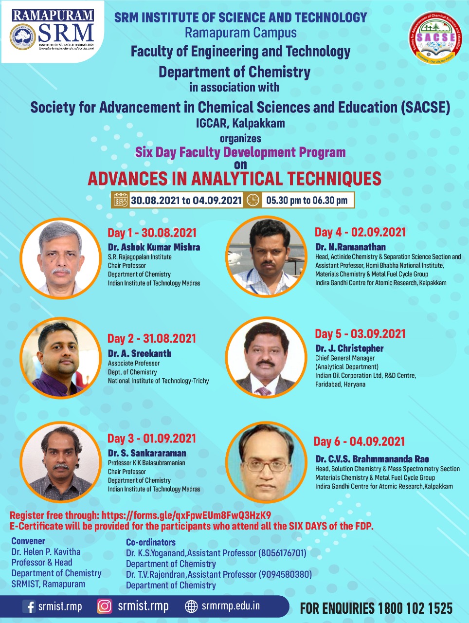SACSE SRM University Faculty Development Program on Advances in Analytical Techniquies Flier